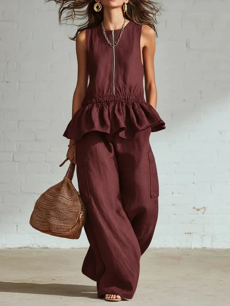 Arlette Sleeveless Ruffle Trim Two-Piece Set