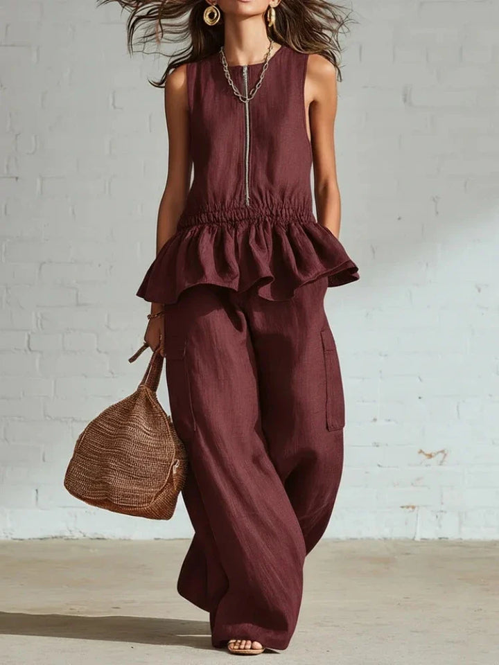 Arlette Sleeveless Ruffle Trim Two-Piece Set
