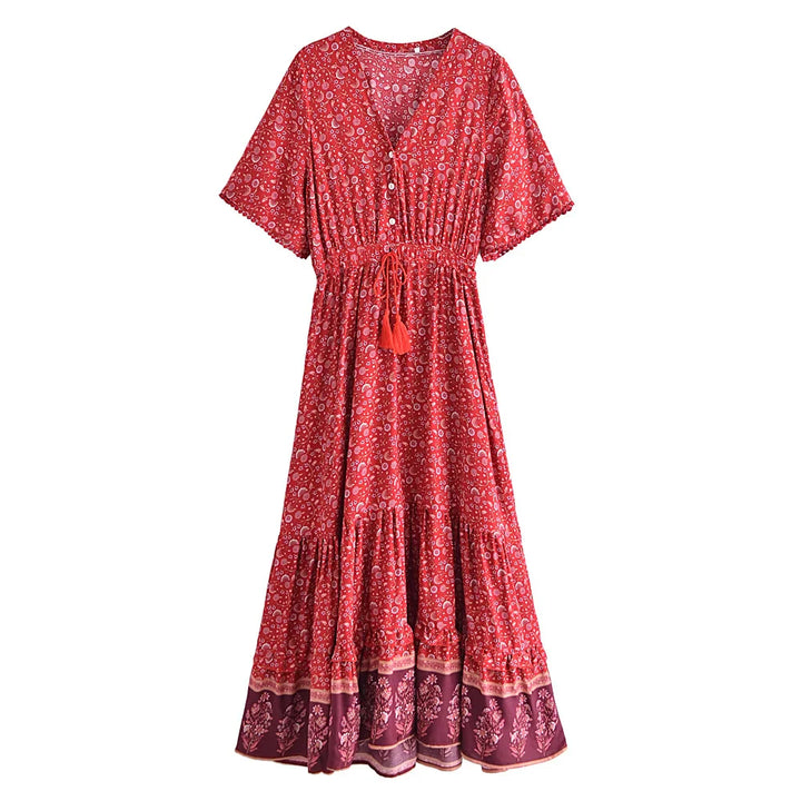 Celesia Drawstring Bohemian Maxi Dress