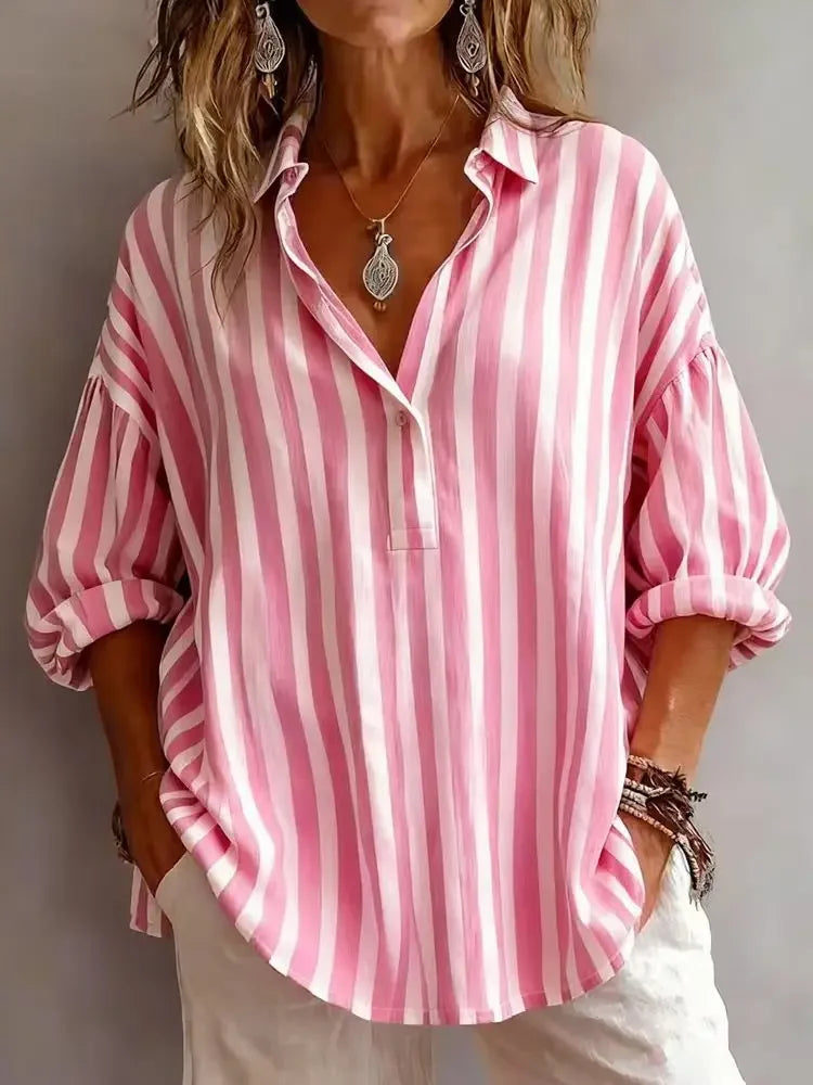 Andrea Striped V Neck Blouse
