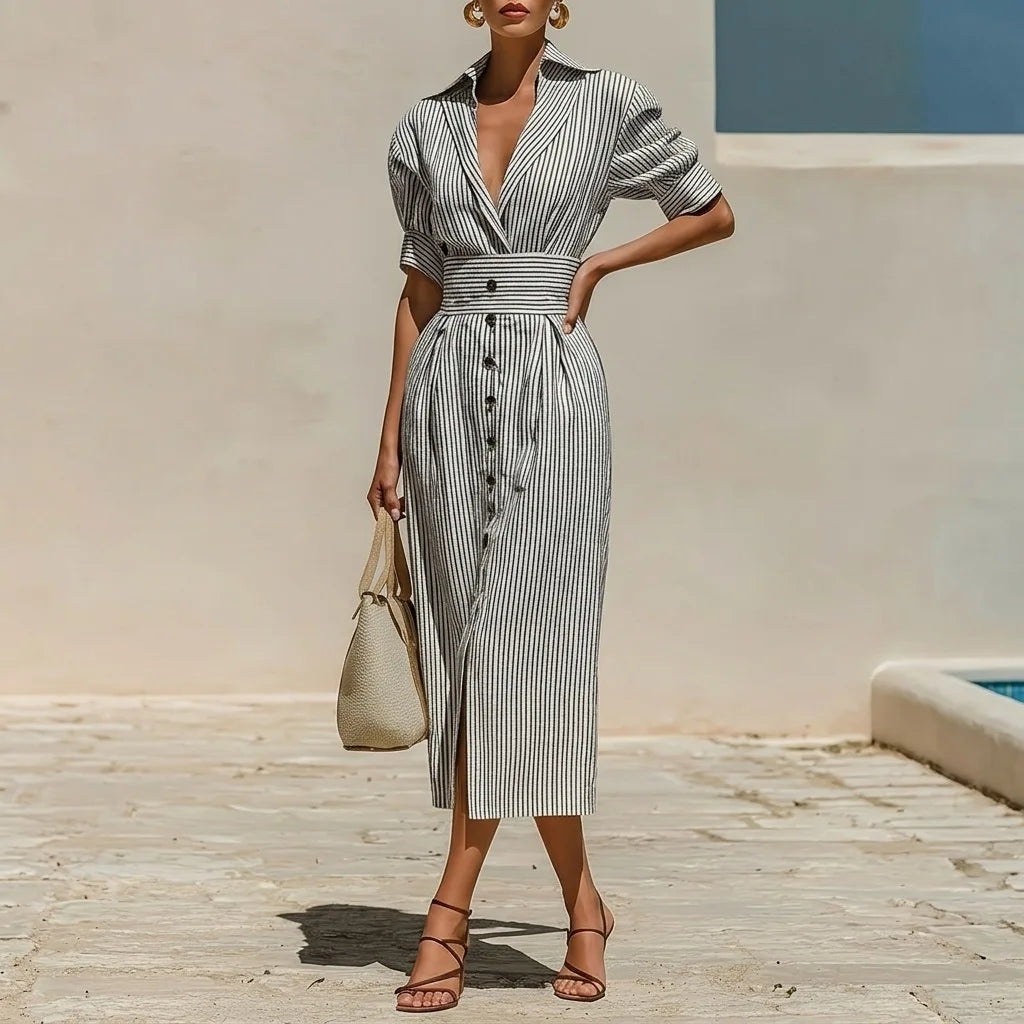 Jenny Striped Shirt Midi Dress