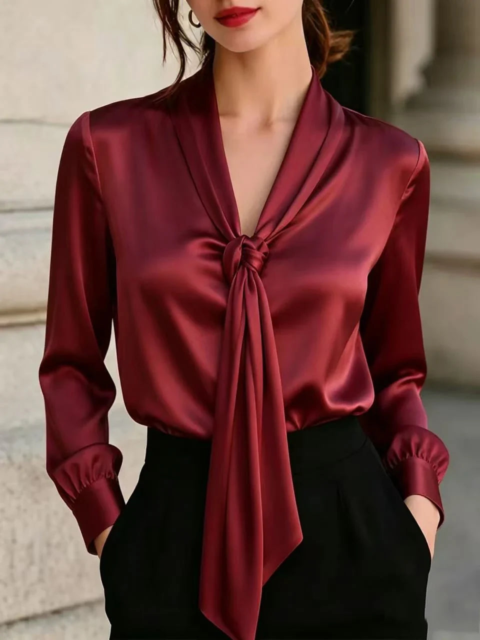Kayla Satin Tie Neck Blouse