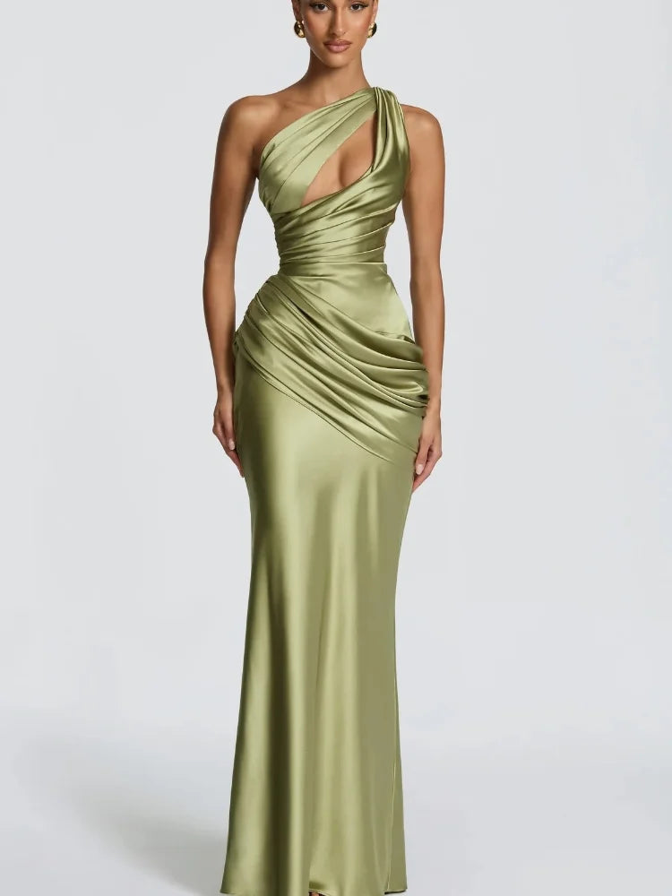 Lavina Ruched Satin Wedding Guest Dress