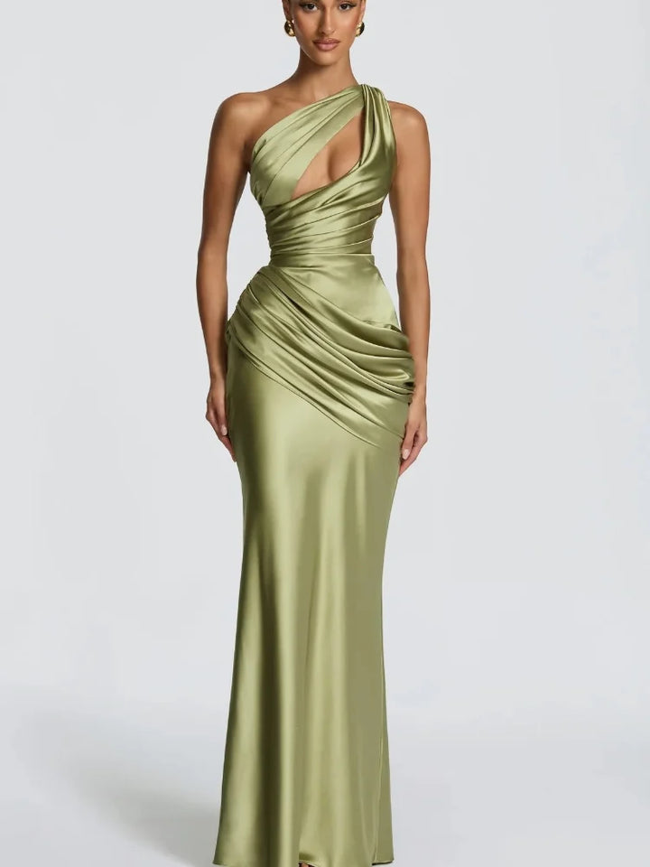 Lavina Ruched Satin Wedding Guest Dress