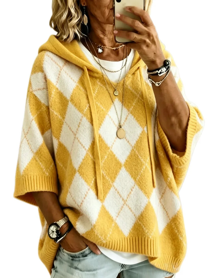 Odalene Argyle Drawstring Hood Knit
