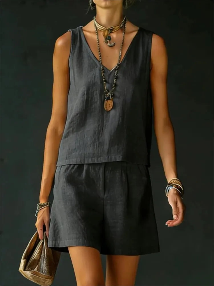 Tressia Sleeveless V Neck Short Set