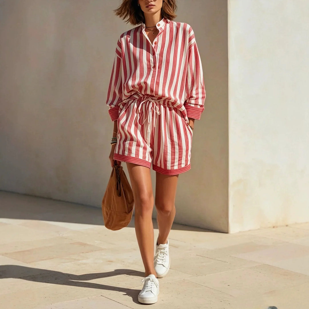 Samara Soft Striped Short Sleeve Summer Two Piece Set