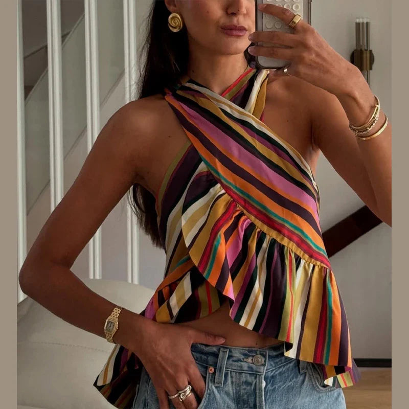 Keira Striped Halter Blouse