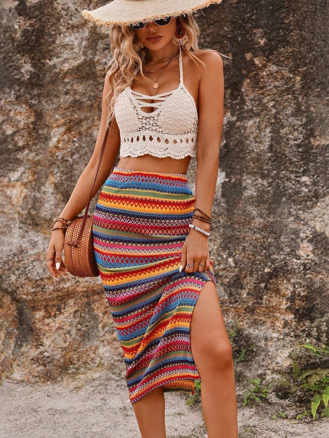 Alannah Bohemian Stripe Midi Skirt