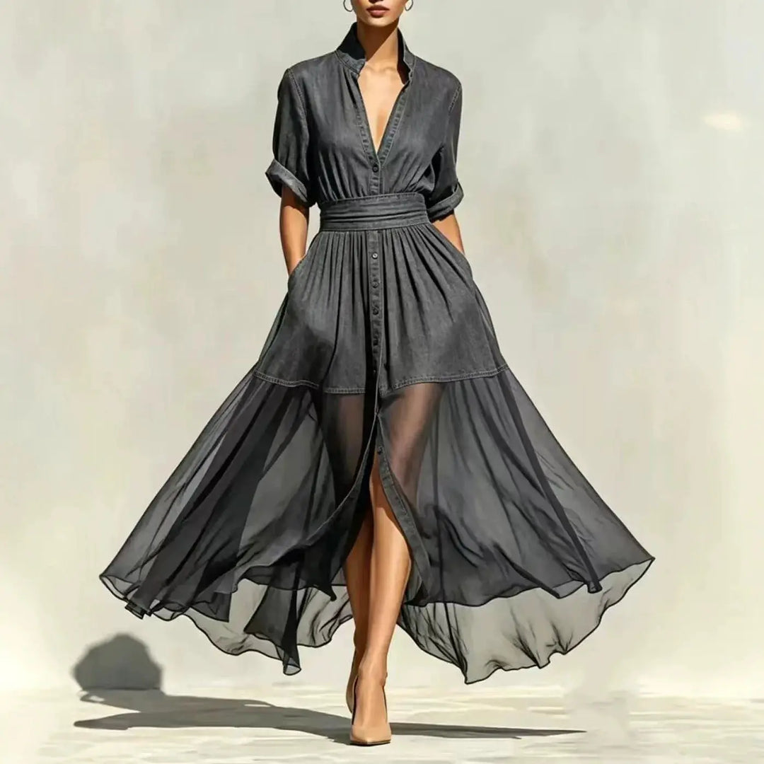 Olivia Chiffon Denim Maxi Dress