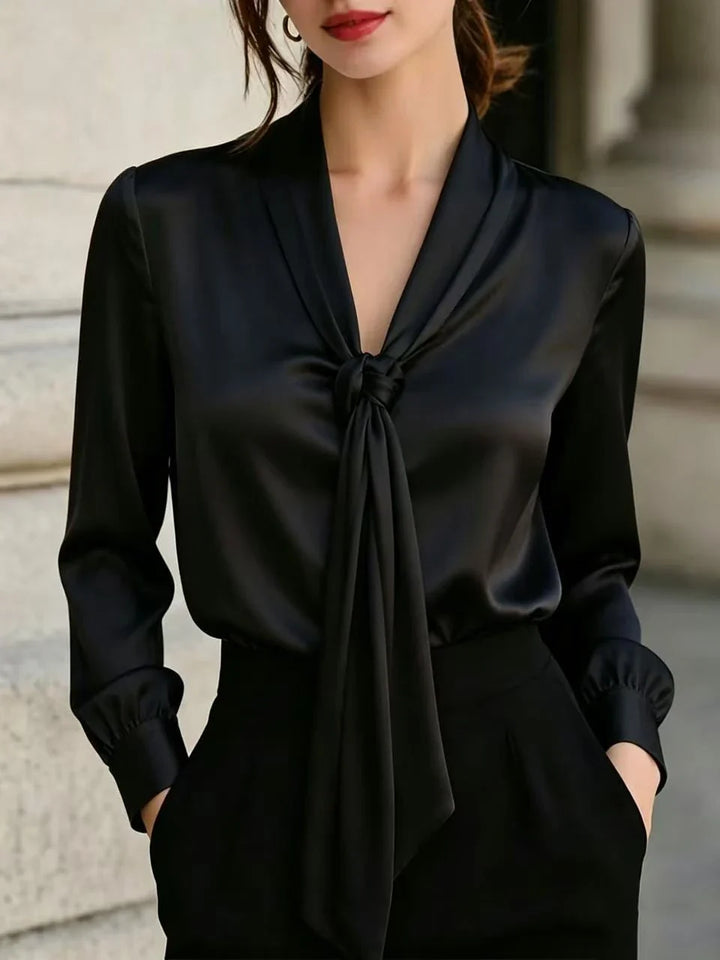 Kayla Satin Tie Neck Blouse