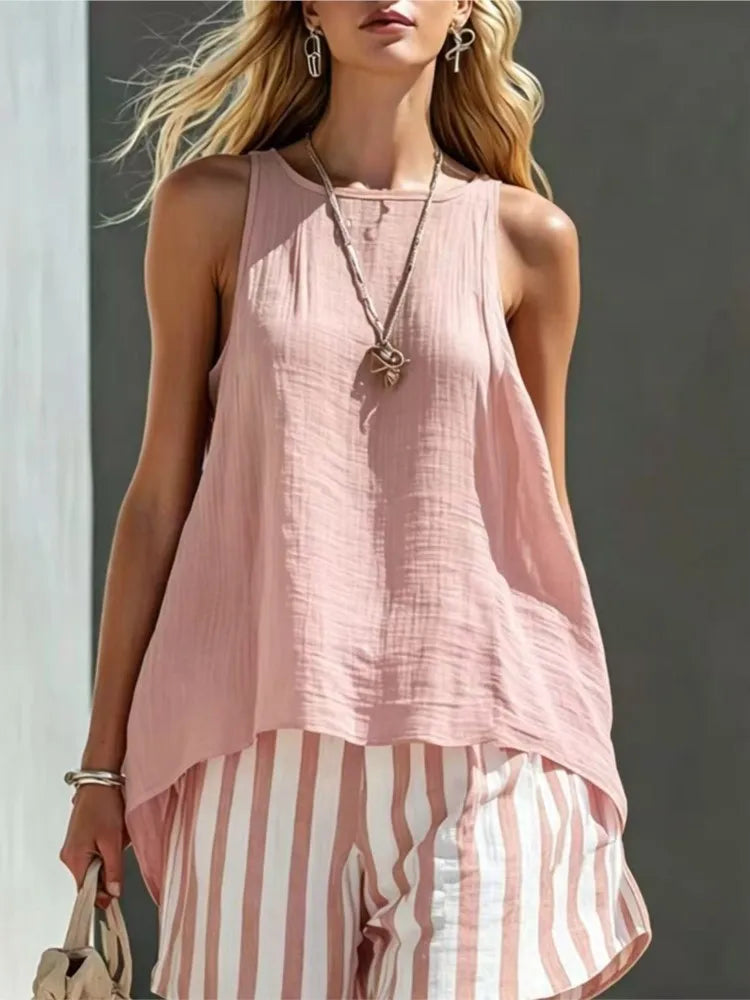 Leonie Sleeveless Striped Two Piece Outfit