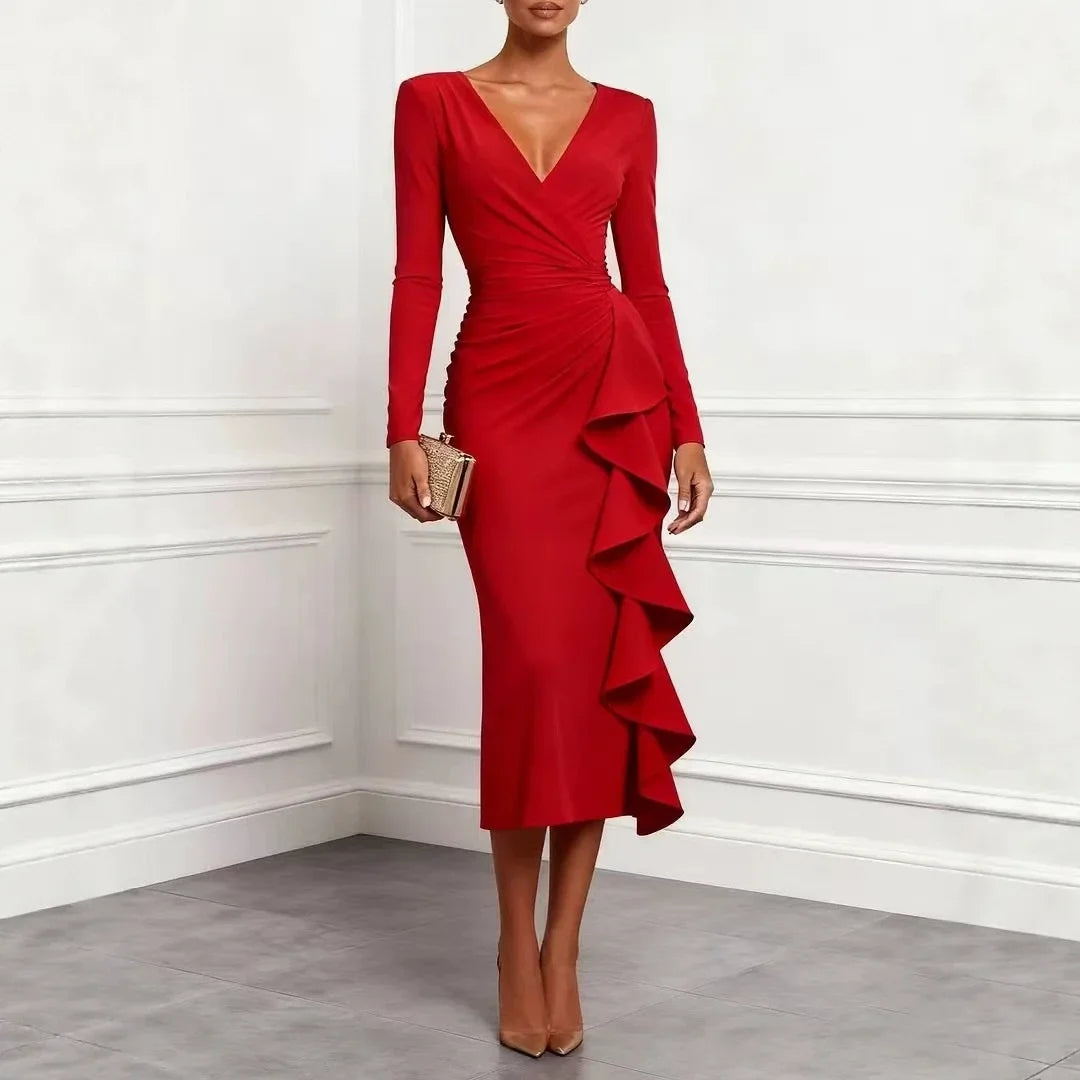 Liora Ruffle Front Midi Dress