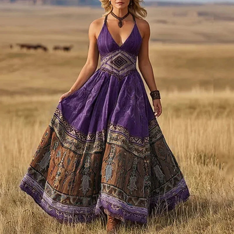 Calisara Printed Empire Waist Maxi Dress
