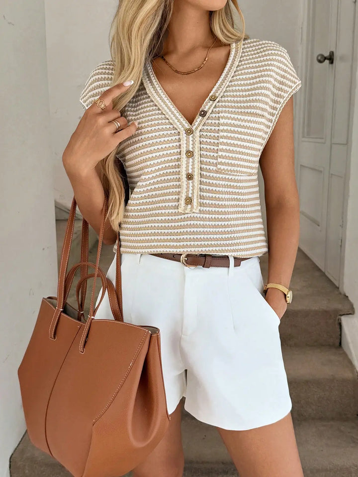 Jenina Striped Button Blouse