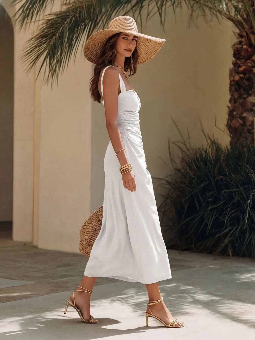 Felicity Ruched Backless Midi Dress