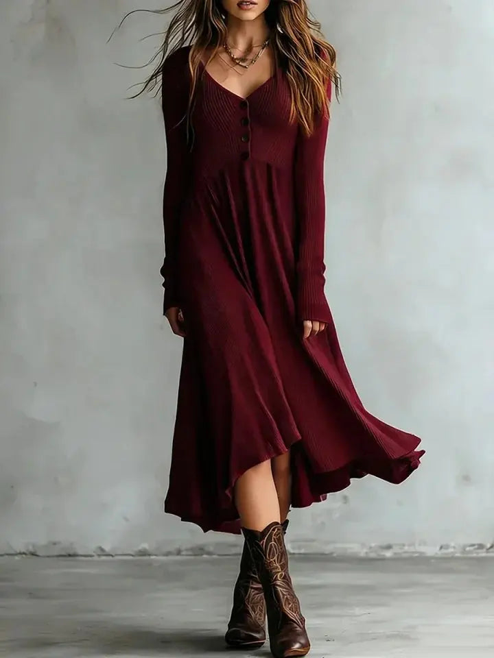 Hanneli Long Sleeve A Line Midi Dress