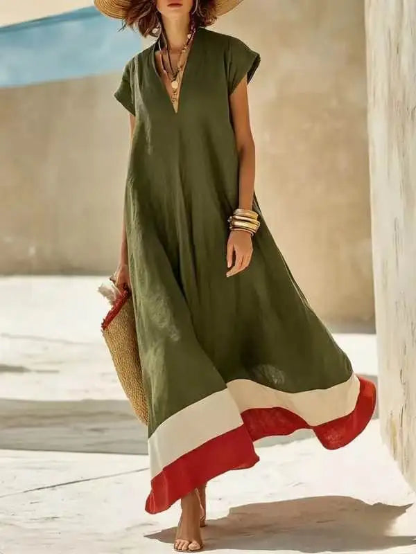 Audrey Striped V Neck Maxi Dress