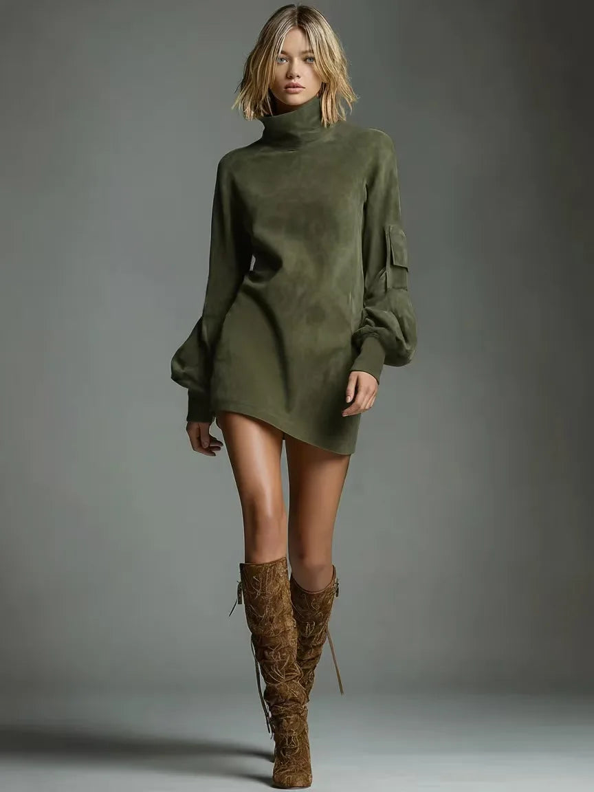 Marcie Suede Turtleneck Dress