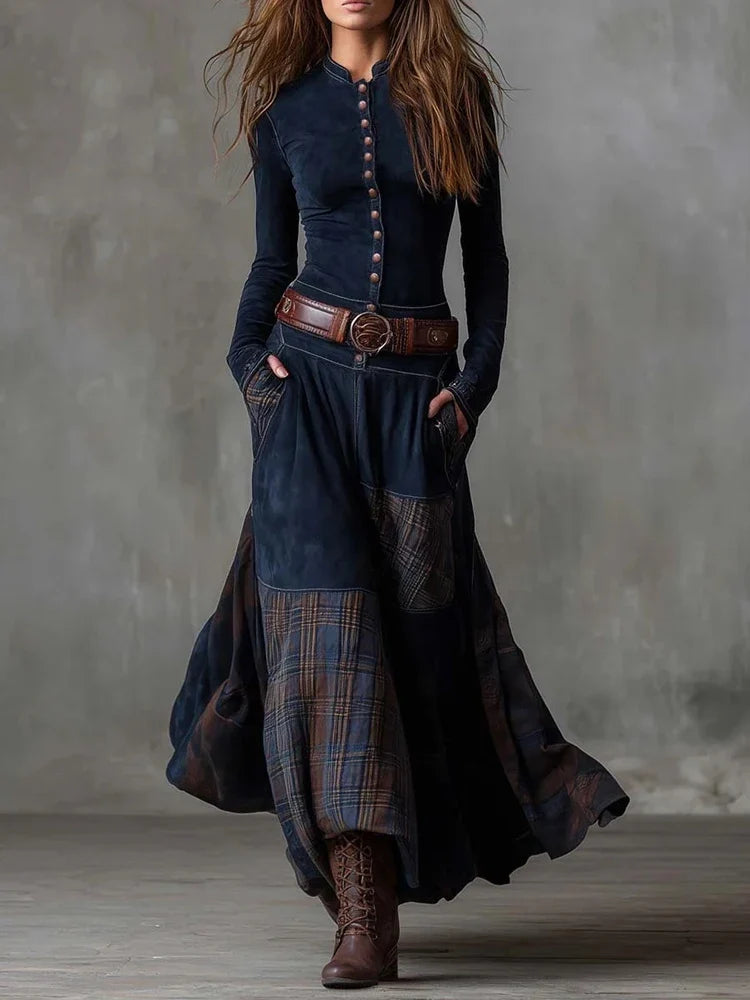 Ellie Vintage Plaid Maxi Dress