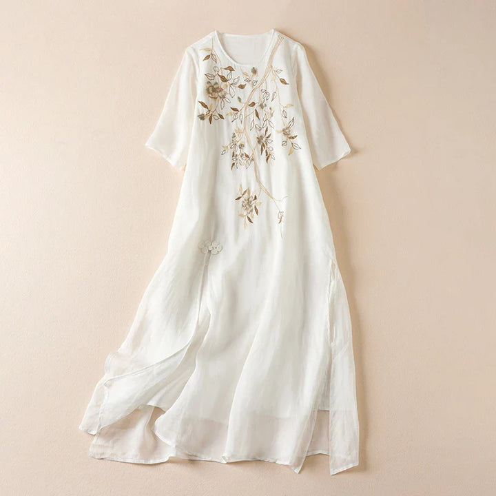 Viretta Embroidered Linen Maxi Dress
