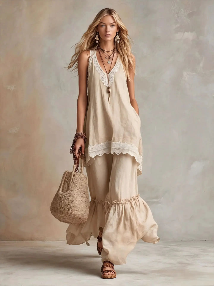 Elvane Ruffle Hem Two Piece Set