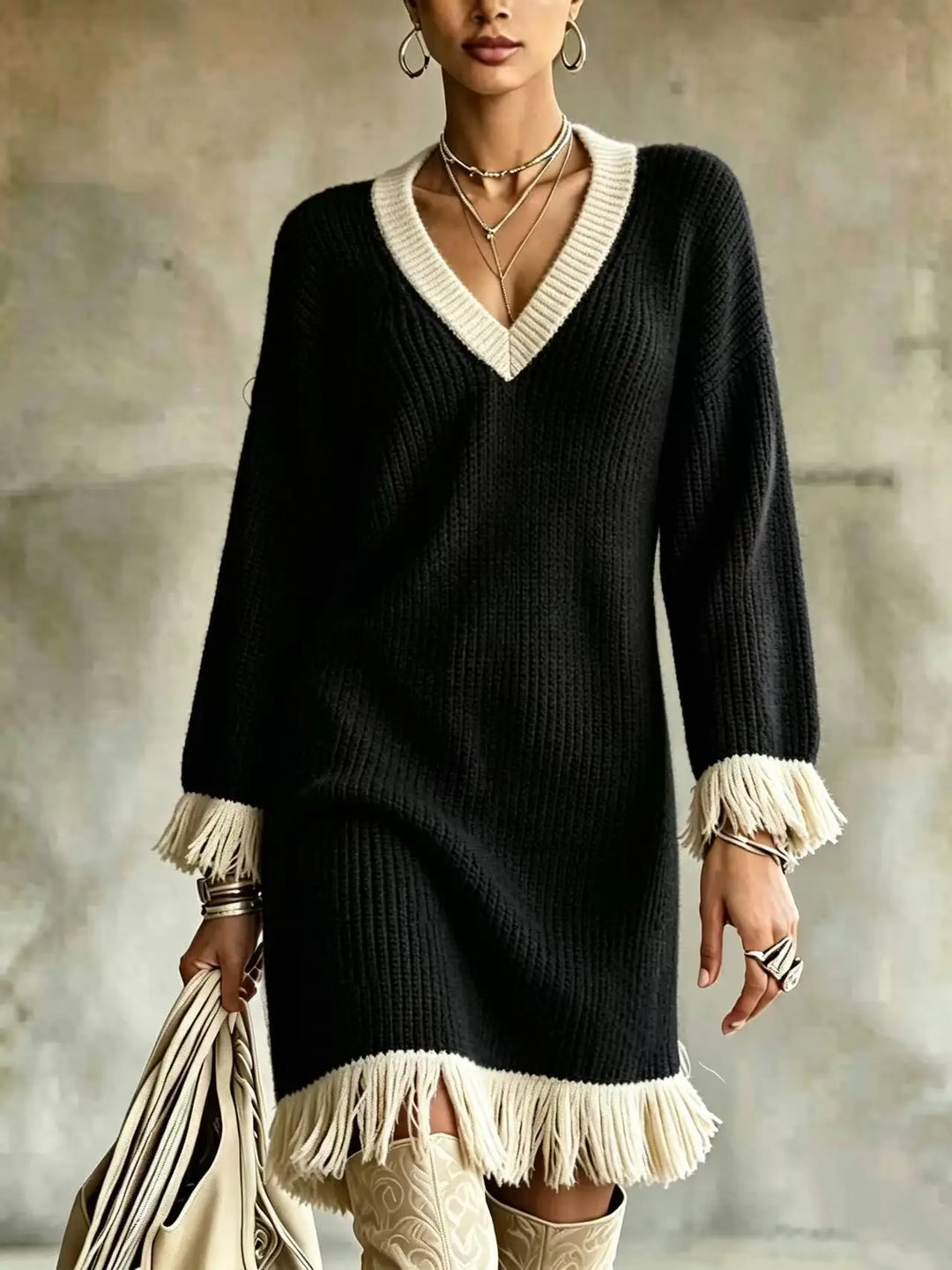 Amara Ribbed Fringe Dress