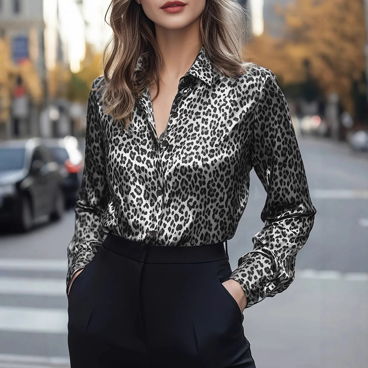 Delphine Leopard Button Front Blouse