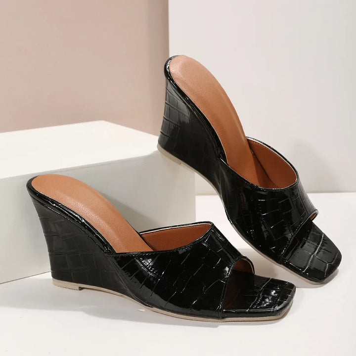 Iskra Leather Embossed Wedge Sandals