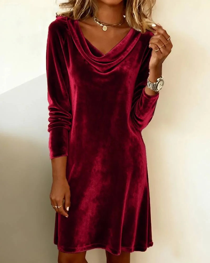 Adelina Cowl Neck Velvet Dress
