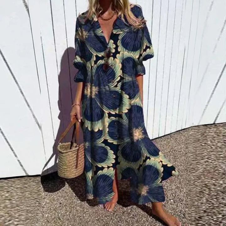 Odessa Casual Printed Long Sleeve Maxi Dress