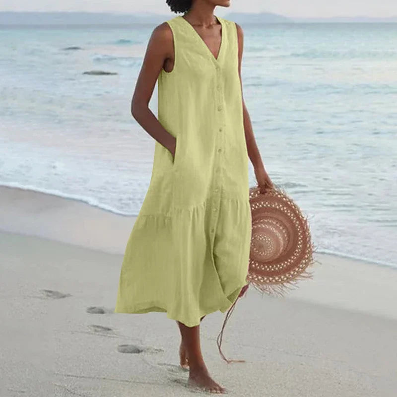 Isalune Relaxed V Neck Midi Dress