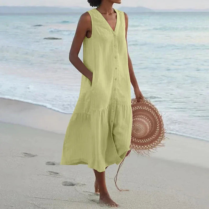 Isalune Relaxed V Neck Midi Dress
