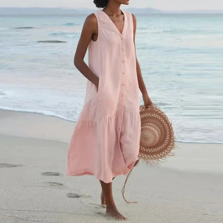 Isalune Relaxed V Neck Midi Dress