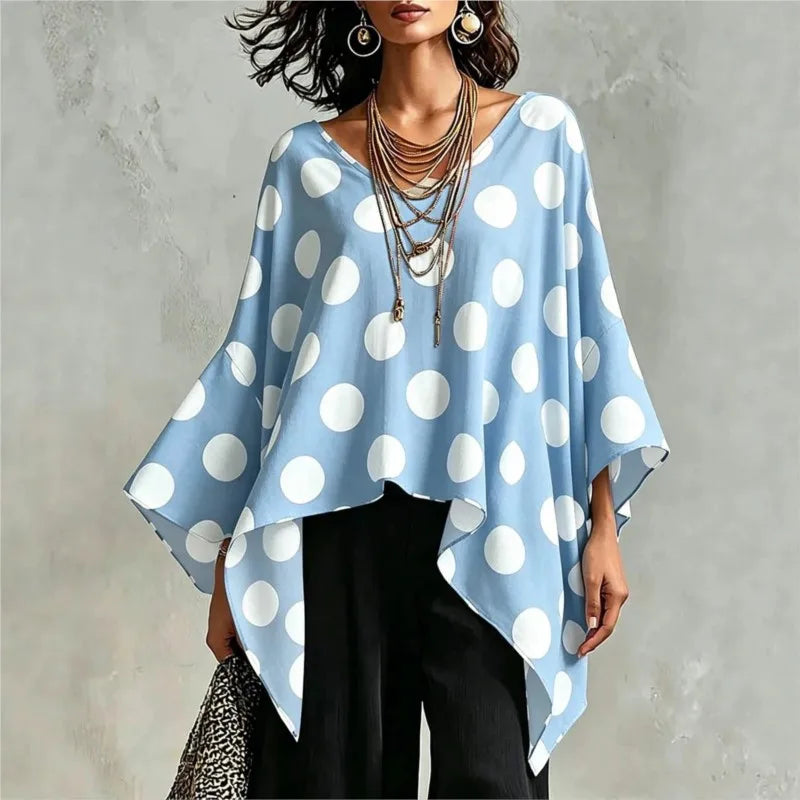 Emmalyn Asymmetrical Polka Dot Blouse