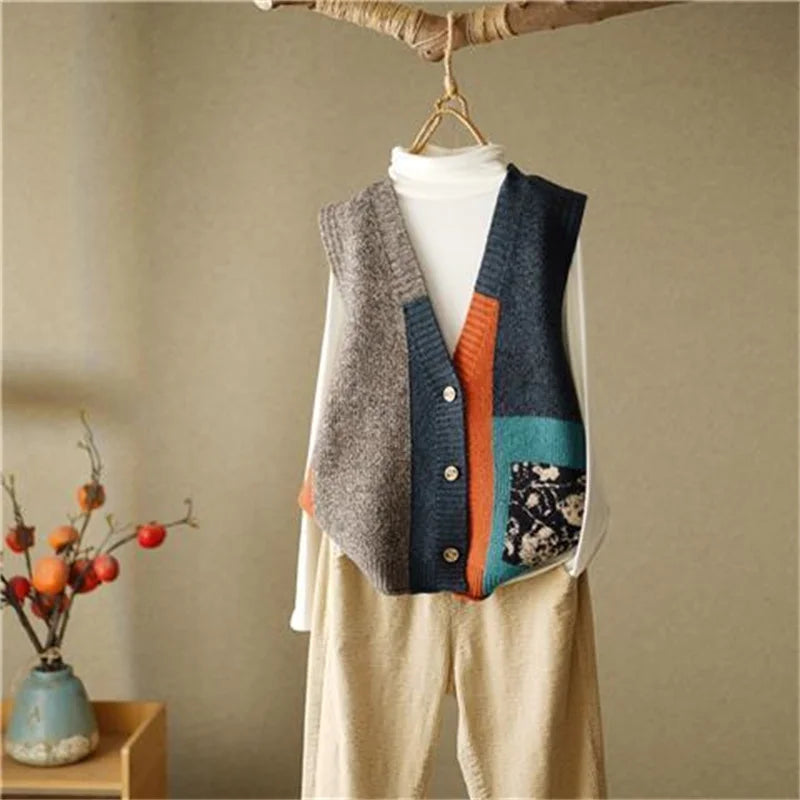 Cerise Patchwork Knit Vest