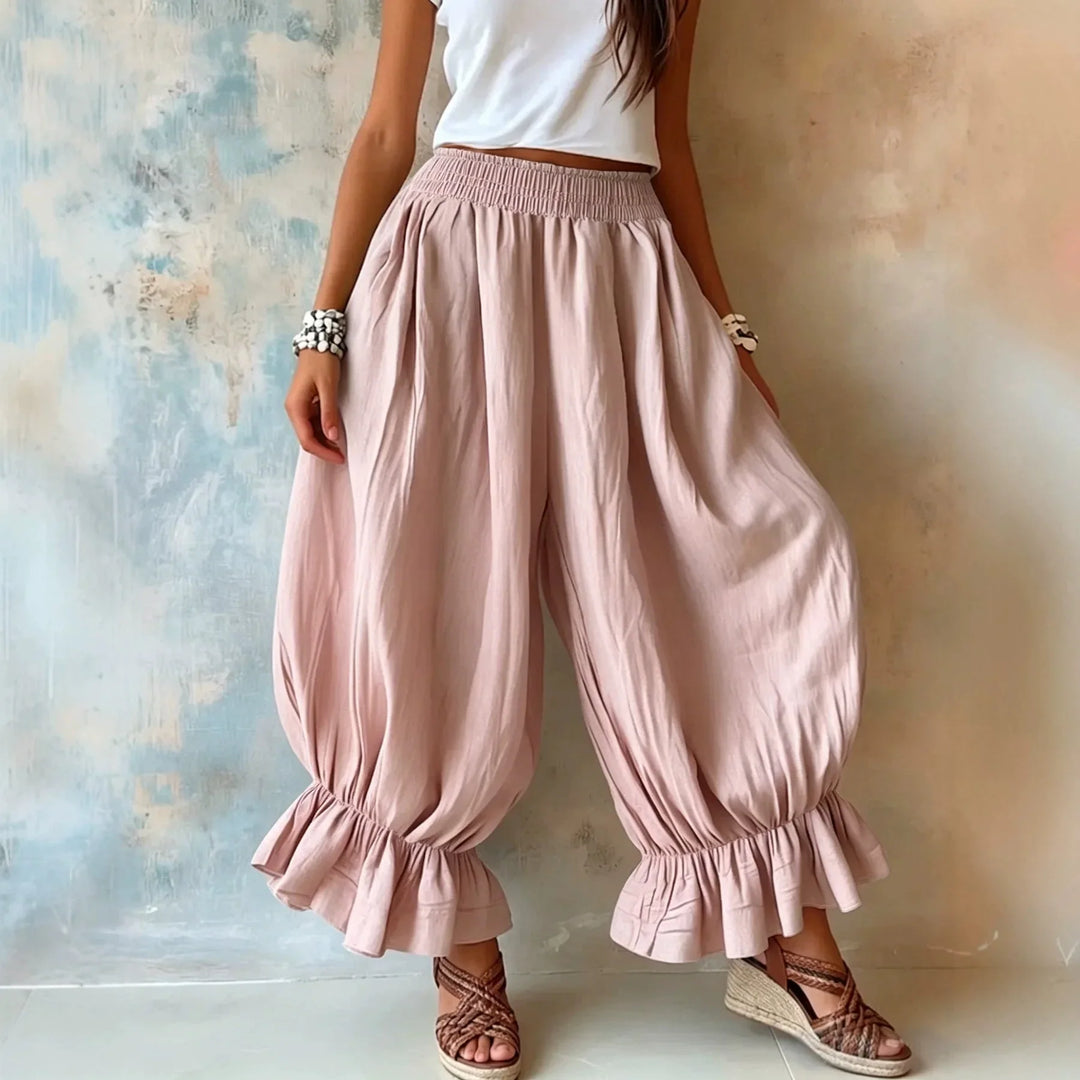 Vivian Ruffle Hem Linen Trousers