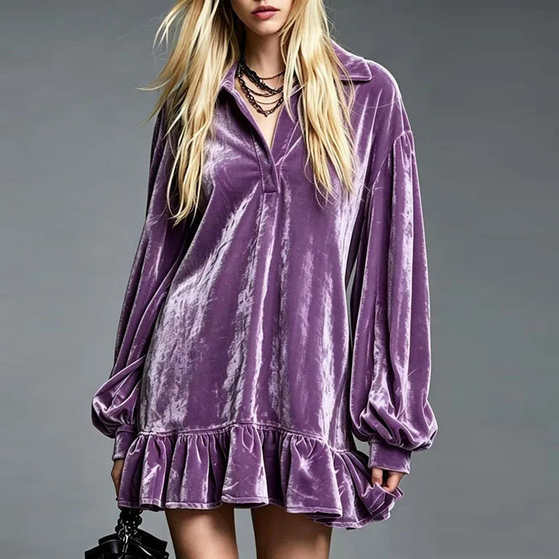 Anna Velvet Ruffle Mini Dress