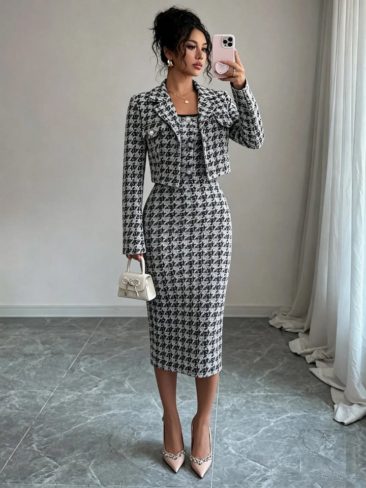 Corvina Pearl Button Sheath Dress Set