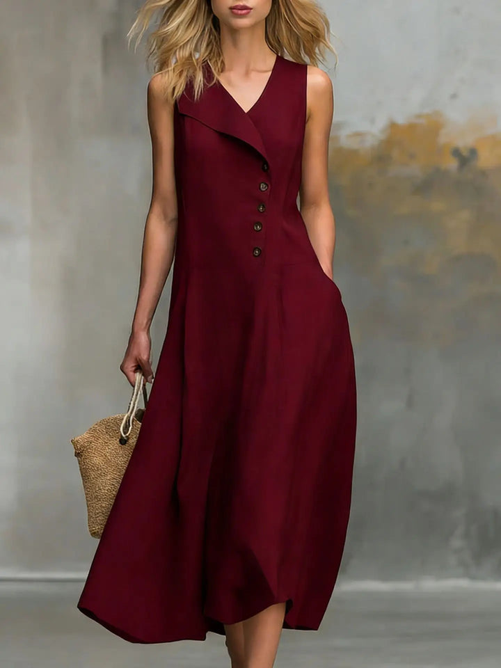 Beyonce Button Detail Flowy Midi Dress