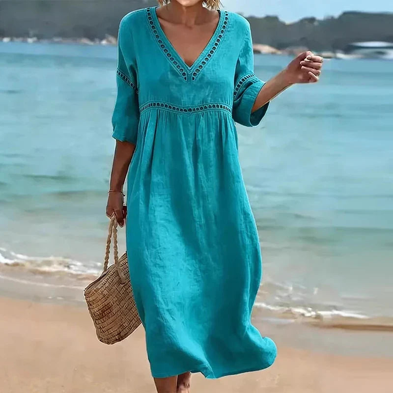 Nolani Hollow Trim V-Neck Midi Dress
