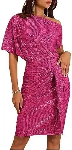 Maelle Elegant Sequined Ruched Party Midi Dress