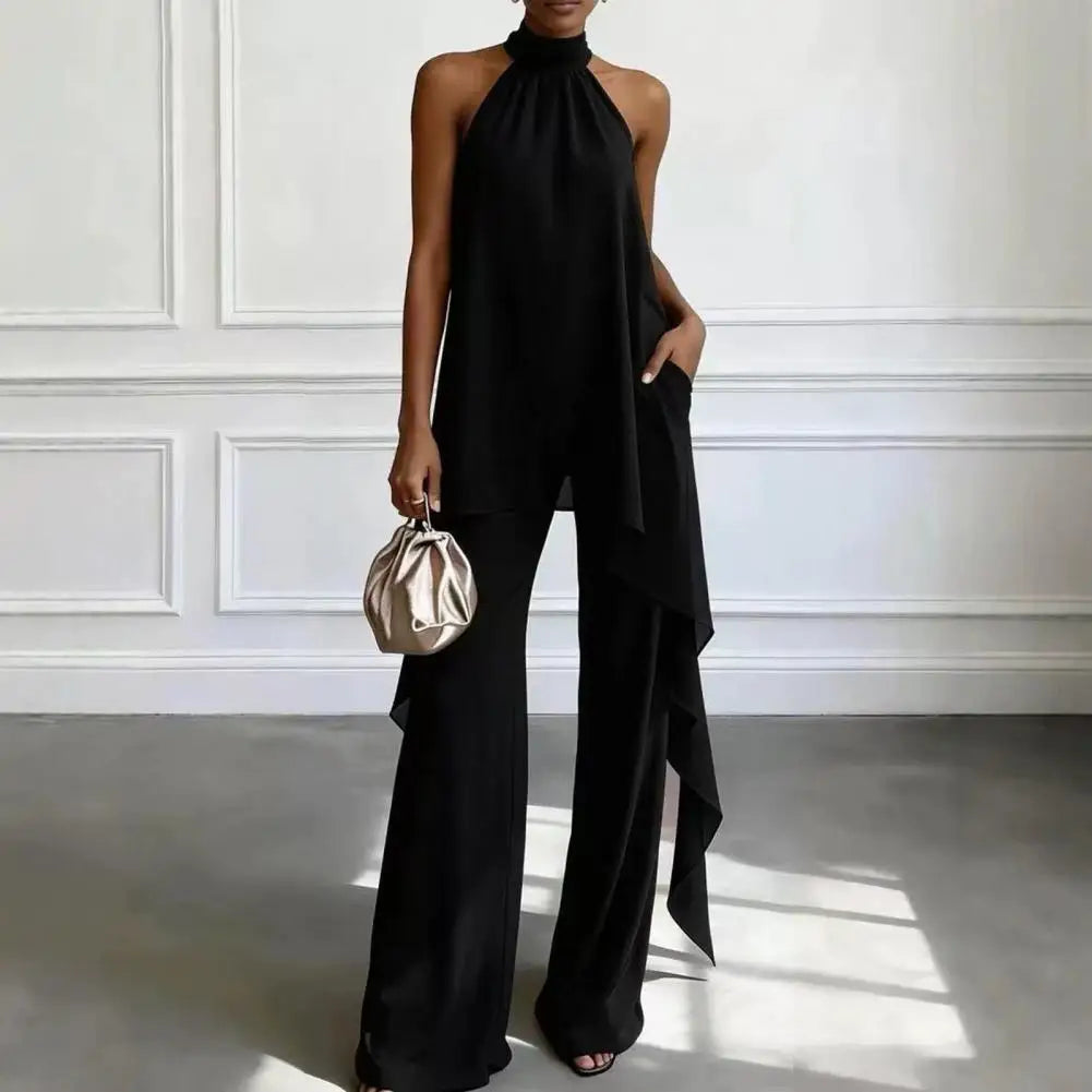 Olivine Draped Sleeveless Chiffon Matching Set