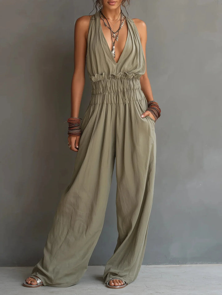 Carvella Deep V Neck Wide Leg Jumpsuit