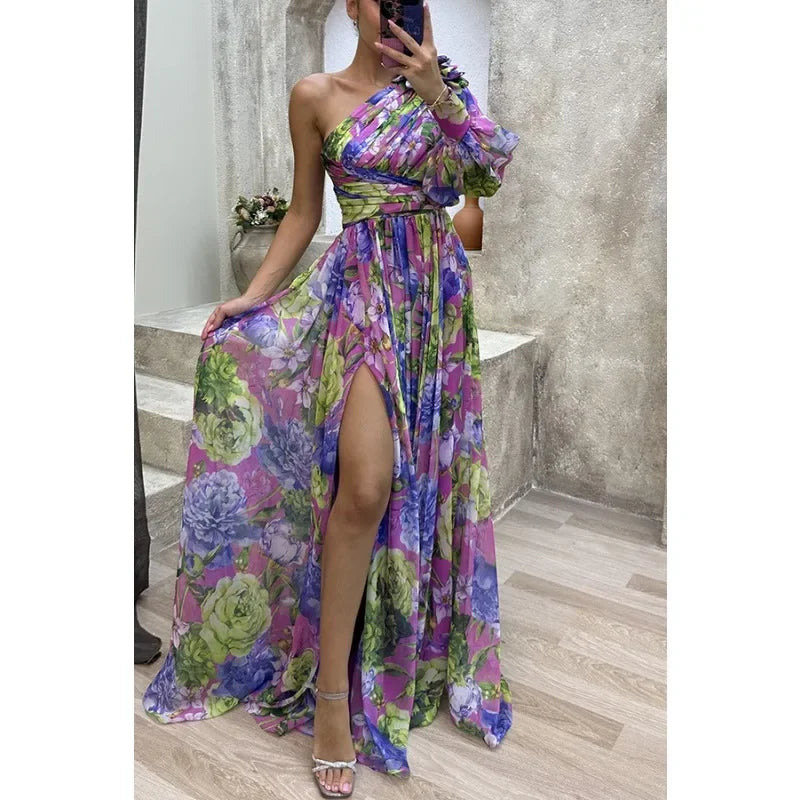 Avaline Off Shoulder Slit Maxi Dress