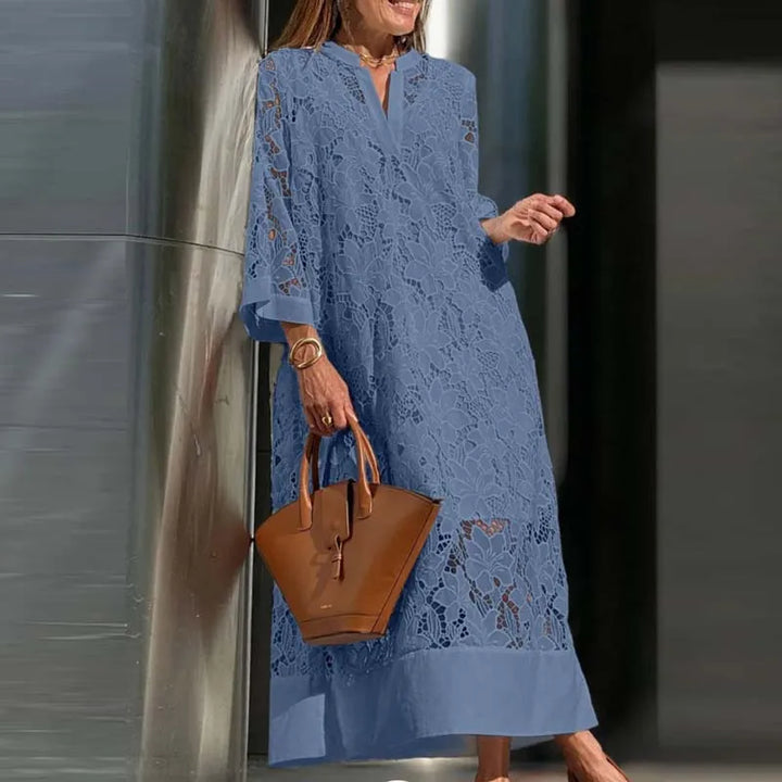 Lilou Embroidered Eyelet V Neck Maxi Dress