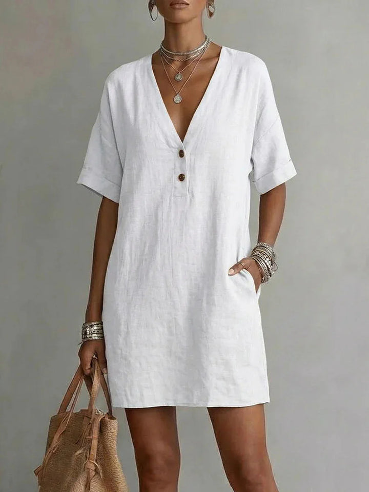 Sarinae Breathable Linen V-Neck Mini Dress