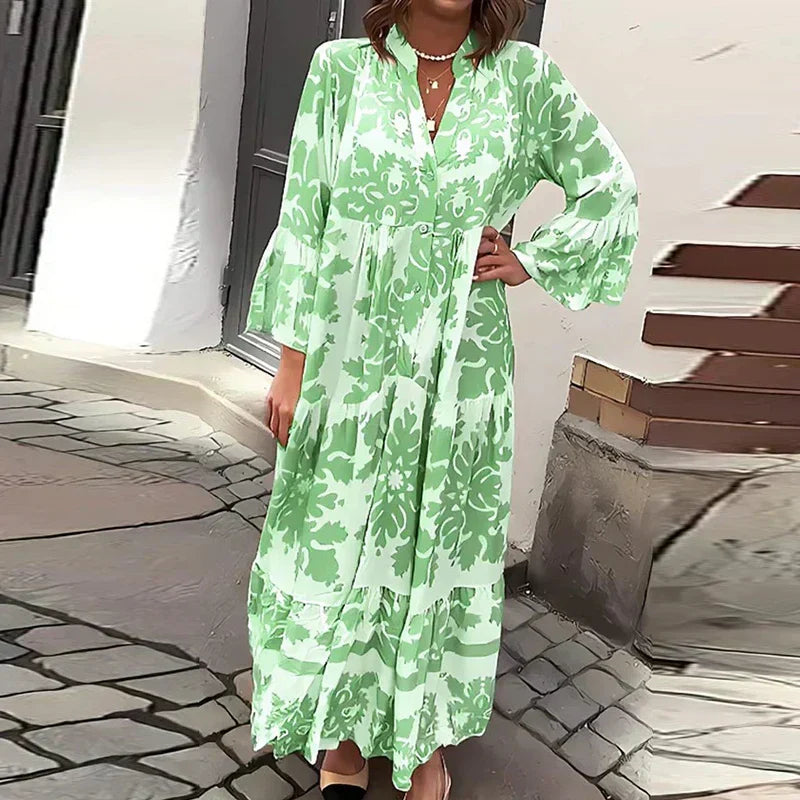 Rosaline Boho Printed Long Sleeve Midi Dress