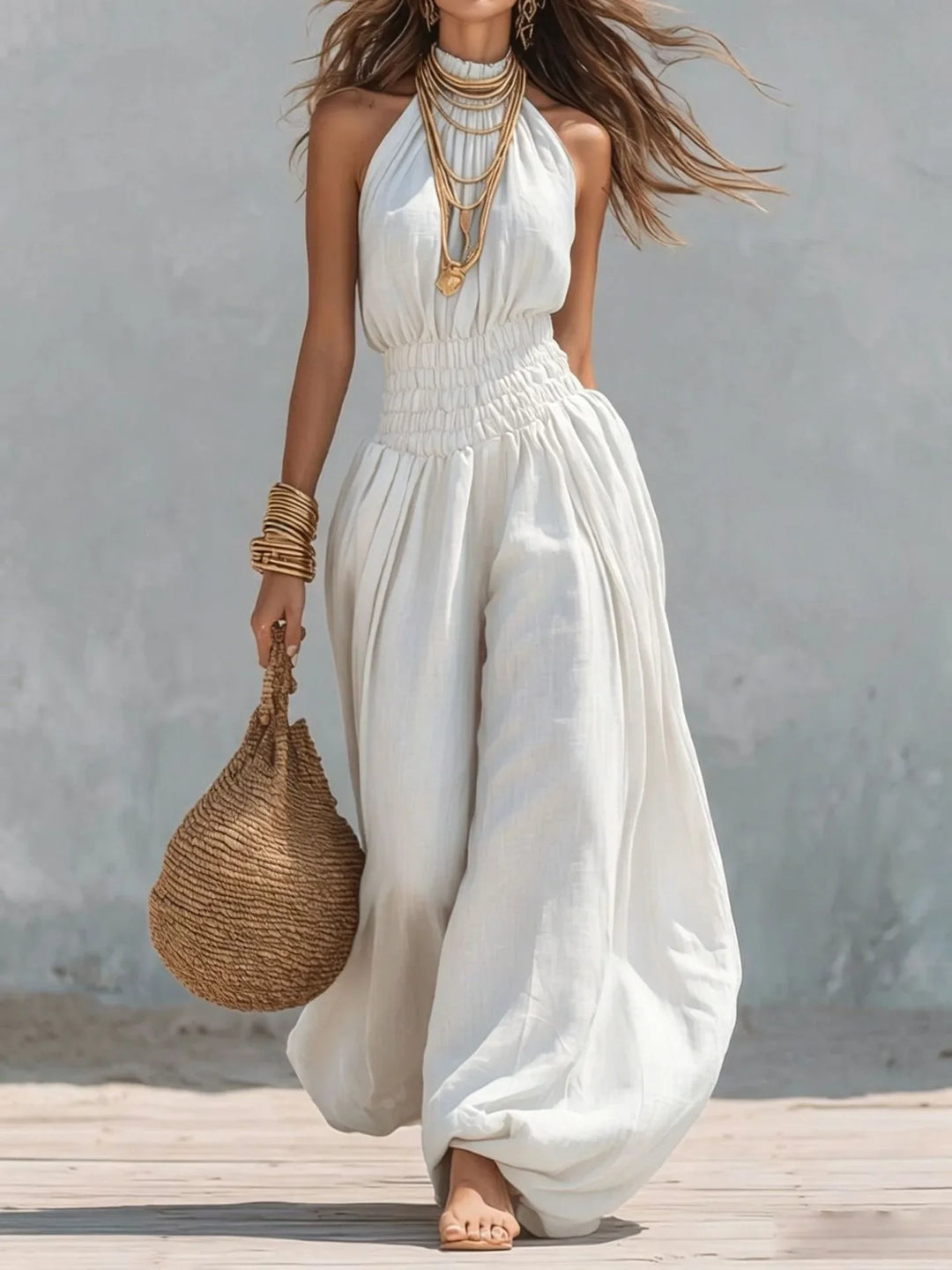 Annora Breezy Sleeveless Halter Harem Jumpsuit