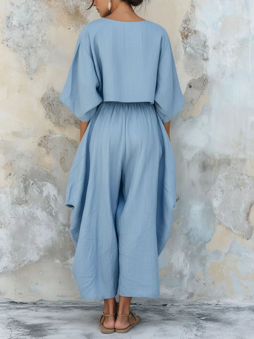Adelia Linen Cotton Wide Leg Pants Set